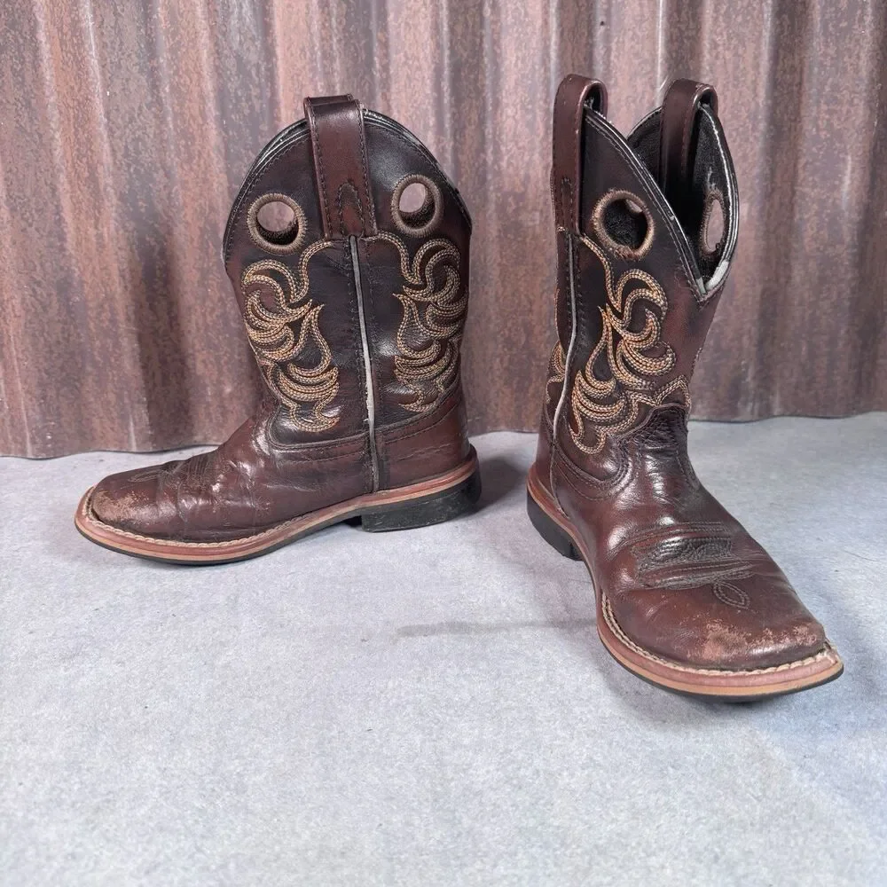 Kids Smoky Mountain Landry Cowboy Boots Brown Square Toe Size 12 R  Preowned